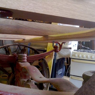 17th Century Wooden Cart Restoration Showing Metal Suspension3