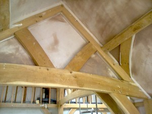 Traditional Oak Beam Ceiling New Plaster JG Carpenters Devon