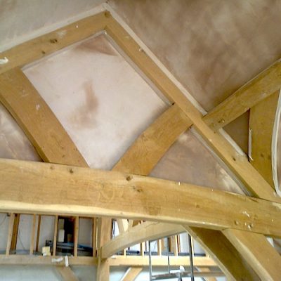 Traditional Oak Beam Ceiling New Plaster JG Carpenters Devon