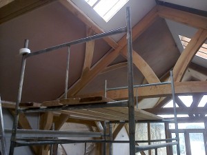Traditional Oak Beam Ceiling New Plaster JG Carpenters Devon3